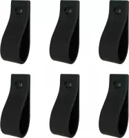 6x Leren handgrepen 'de lus' - maat M (19 x 2,5 cm) -  VINTAGE BLACK - incl. 3 kleuren schroefjes (handgreepjes - leren grepen - greepjes - leren lusjes)