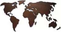 Paspartoet Houten wereldkaart met landgrenzen - 230x115 cm - palissander - houten wanddecoratie