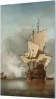 Wandpaneel Het kanonschot van Willem van de Velde  | 100 x 150  CM | Zilver frame | Wandgeschroefd (19 mm)