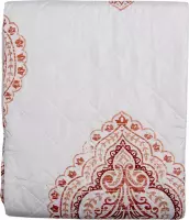 Clayre & Eef Bedsprei 140*220 cm Wit, Roze, Rood Polyester Rechthoek Krullen,Ornamenten Sprei Plaid Deken