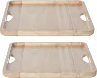 2x stuks kaarsenborden/kaarsenplateaus hout vierkant L29 x B29 x H2 cm - Dienbladen met opstaande rand van 2 cm