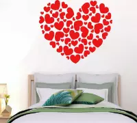 muursticker Hart van Hartjes - rood - 100x90cm - woordsticker.com