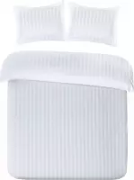 Luxe Katoen/Satijn Eenpersoons Dekbedovertrek Satin Stripe Wit | 140x200/220 | Luxe En Comfortabel | Hoogwaardige Kwaliteit