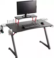 Gaming Bureau met Accessoires : Koptelefoon Hanger, Bekerhouder, GSM Rekje - Gaming Desk van 108 cm Lang - Zwart / Rood