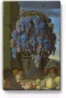 Stilleven met druiven en ander fruit - Luca Forte - 19,5 x 30 cm - Niet van echt te onderscheiden houten schilderijtje - Mooier dan een schilderij op canvas - Laqueprint.