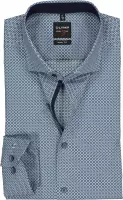 OLYMP Level 5 body fit overhemd - mouwlengte 7 - blauw met wit en groen dessin (contrast) - Strijkvriendelijk - Boordmaat: 38