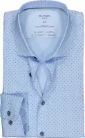 OLYMP No. Six super slim fit overhemd - licht- en donkerblauw dessin (contrast) - Strijkvriendelijk - Boordmaat: 42