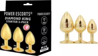 Power Escorts - Diamond King Gouden plug Starter 3-Pack - S, M & L - 3 handige formaten Plug - Kleine gouden plug - Medium gouden plug - Grote gouden plug - Gouden plug met Roze St