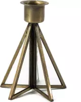 Kaarsenstandaard glas - dinerkaars standaard goud vintage metaal - kandelaar 7x7x10,5cm.