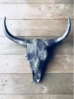 Skull buffelschedel bedrukt - 64 cm - Zilver