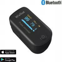 Wellue Saturatiemeter met Mobiele app - Hartslagmeter - Zuurstofmeter Vinger - Bluetooth - Inclusief batterijen - Zwart - Pulse Oximeter