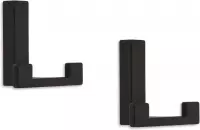 12x Luxe kapstokhaken / jashaken modern zwart met dubbele haak - hoogwaardig metaal - 4 x 6,1 cm - kapstokhaakjes