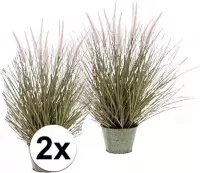 2x Groene kunst Pennisetum in pot 58 cm - Kunstplanten