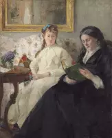 Berthe Morisot, De moeder en zus van de kunstenaar, 1869  op canvas, afmetingen van dit schilderij zijn 45 X 100 CM
