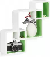 relaxdays wandplank vakken - 3-delige set - zwevend - kleurrijke wandboard - belastbaar wit-groen