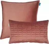 Sierkussen - Kussen Uni Fluweel Roze 50×50 Cm En 30×50 Cm Set Van 2 Sierkussens