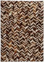 vidaXL Tapijt chevron patchwork 160x230 cm echt leer bruin/wit