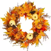 Herfstkrans | Lichtketting | Herfstslinger | Esdoornbladeren | Herfstdecoratie | Rood, Geel, Bruin
