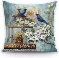 blauwe vogels decoratieve kussensloop - kussen - rits - decoratie - woonkamer - slaapkamer
