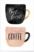 JUNIQE - Poster But First, Coffee -13x18 /Roze & Wit