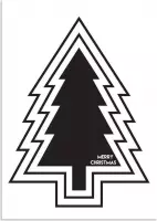 DesignClaud Merry Christmas - Kerstboom - Kerst Poster - Tekst poster - Zwart Wit poster A3 + Fotolijst wit