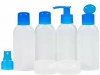 Reisflesjes Ocean Blue PE set van 6 in BPA vrij kunststof - hervulbaar, onbreekbaar, recyclebaar