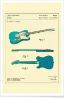 JUNIQE - Poster Guitar 3 -30x45 /Blauw & Ivoor