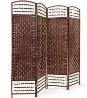 Kamerscherm 4 panelen 179x180 cm - hout & bamboe roomdivider / scheidingswand - bruin