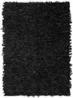 Tapijt shaggy hoogpolig 160x230 cm echt leer zwart