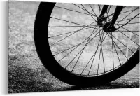 Schilderij - Abstract Bicycle wheel in black and white style — 90x60 cm