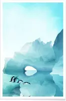 JUNIQE - Poster Penguins by Day -40x60 /Blauw & Turkoois