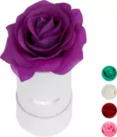 Relaxdays flowerbox - rozenbox - rond - wit - 1 roos in box - kunstbloem - decoratie - Paars