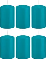 6x Turquoise blauwe cilinderkaarsen/stompkaarsen 5 x 8 cm 18 branduren - Geurloze kaarsen turkoois blauw - Woondecoraties