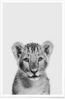 JUNIQE - Poster Lion Cub II Classic -20x30 /Wit & Zwart