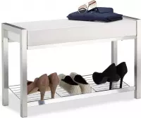 relaxdays Schoenenbank - gepolsterde zitbank met schoenenrek - kunstleer - halbank - zetel wit