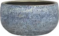 Bloempot/plantenpot schaal van keramiek in een blauw moziek motief met diameter 28 cm en hoogte 13 cm -  Binnen gebruik