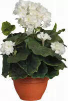 Kunstplant Geranium Crèmewit - H 35cm - Keramiek sierpot - Mica Decorations