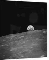 Moon with Earth over horizon (ruimtevaart) - Foto op Plexiglas - 60 x 60 cm