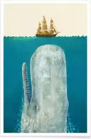 JUNIQE - Poster Walvis kinder-illustratie -20x30 /Blauw & Grijs