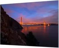 Wandpaneel Goldengate Bridge baai  | 120 x 80  CM | Zilver frame | Wand-beugels (27 mm)