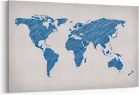 Schilderij - Wereldkaart blauw met strepen — 100x70 cm