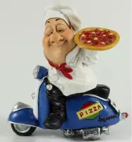 Beeldje pizzakoerier op blauwe vespa Warren Stratford