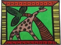 Jacqui's Arts & Designs - handbeschilderd tegel -  kleurrijk -  handbeschilderd op stof - keramische tegel -  kinderkamer - groen - oranje - Afrikaans geïnspireerd - giraf - giraff