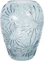 Clayre & Eef Vaas Ø 16*20 cm Blauw Glas Rond Glazen Vaas Bloempot Binnen