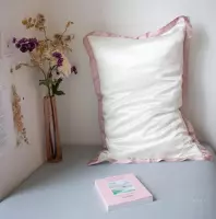 Mori Concept - Delight zijden kussensloop - 50x75 - Creme + Lichtroze - 100% Moerbei zijde –Mulberry Silk Pillowcase