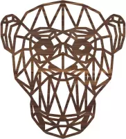 Geometrische Dieren Aap - Noten hout - S (25x28 cm) - Cadeau - Kinderen - Geschenk - Woon decoratie - Woonkamer - Slaapkamer - Geometrische wanddecoratie - WoodWideCities