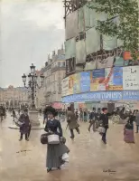 Jean Béraud, Parijs, Rue du Havre, 1882 op canvas, afmetingen van dit schilderij zijn 60 X 90 CM