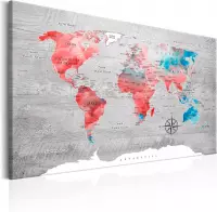 Schilderijen Op Canvas - Schilderij - World Map: Red Roam 60x40 - Artgeist Schilderij