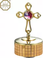 24K Goud verguld kruis met Swarovski kristal Music Box (helder kristal )