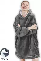 Wulfy Snuggie - Hoodie Deken - Deken met Mouwen – Hoodie Blanket - Fleece Deken – Fleece Plaid – Sherpa - Unisex - Grijs
